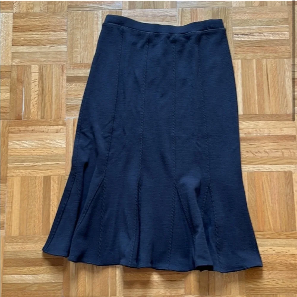 NWT EILEEN FISHER Chocolate Brown Wool Blend Knit Flared Godet Midi Skirt PP